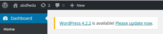 WordPress update warning