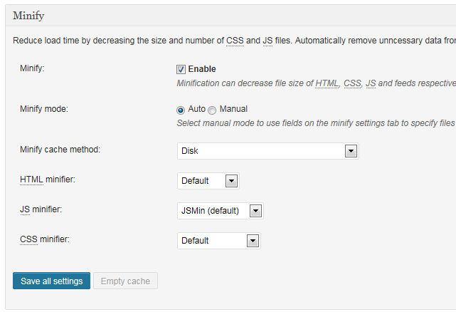 Enable Minify