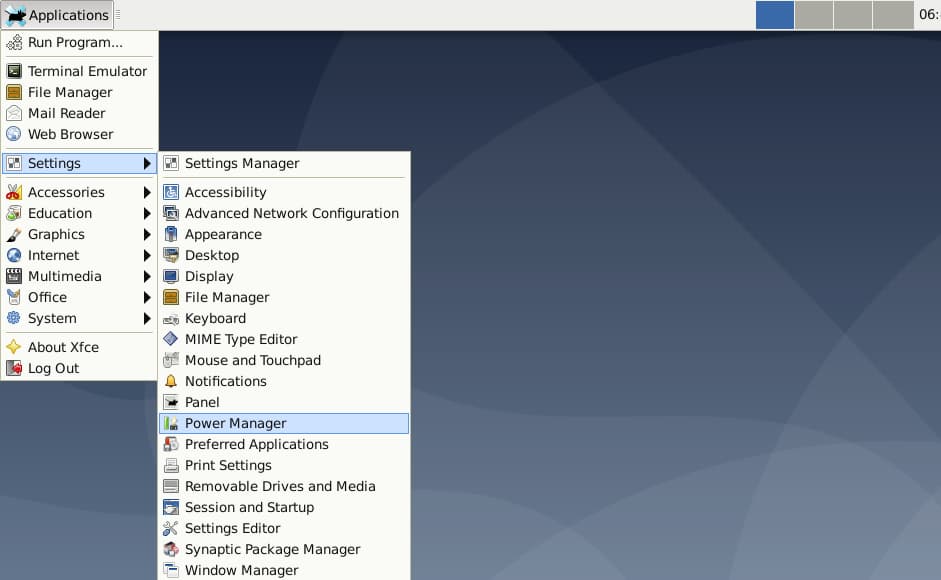 Opening XFCE Power Manager