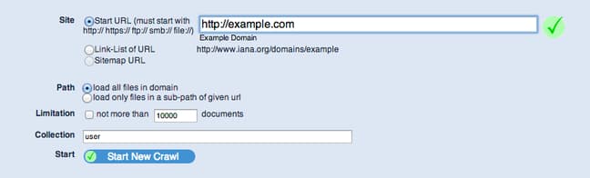 YaCy crawl own domain