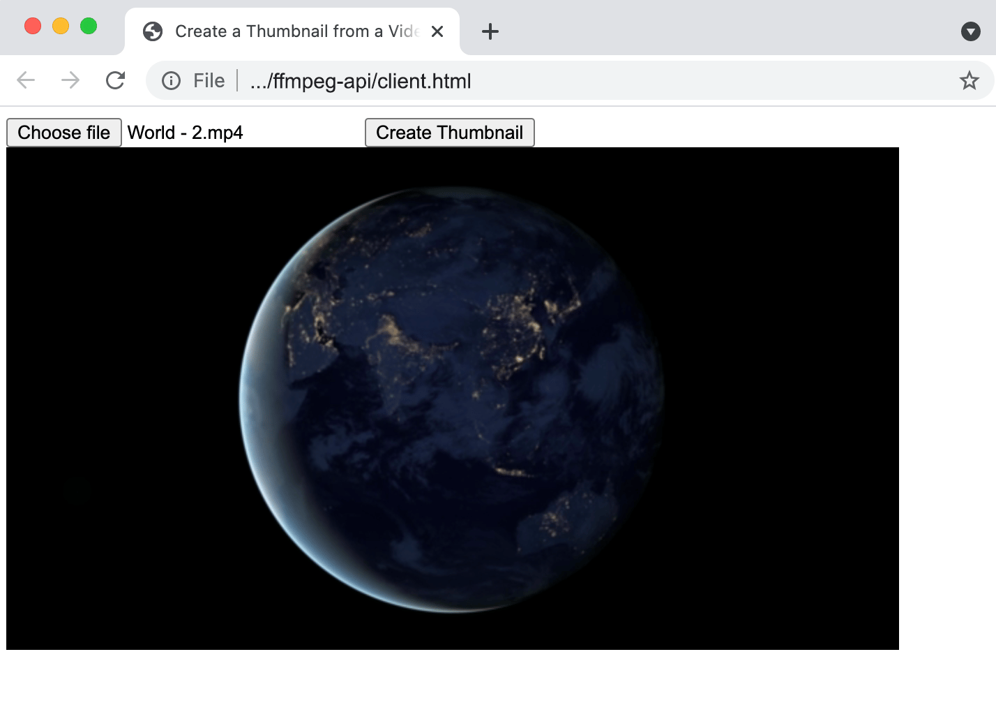 A screenshot of client.html with a thumbnail loaded