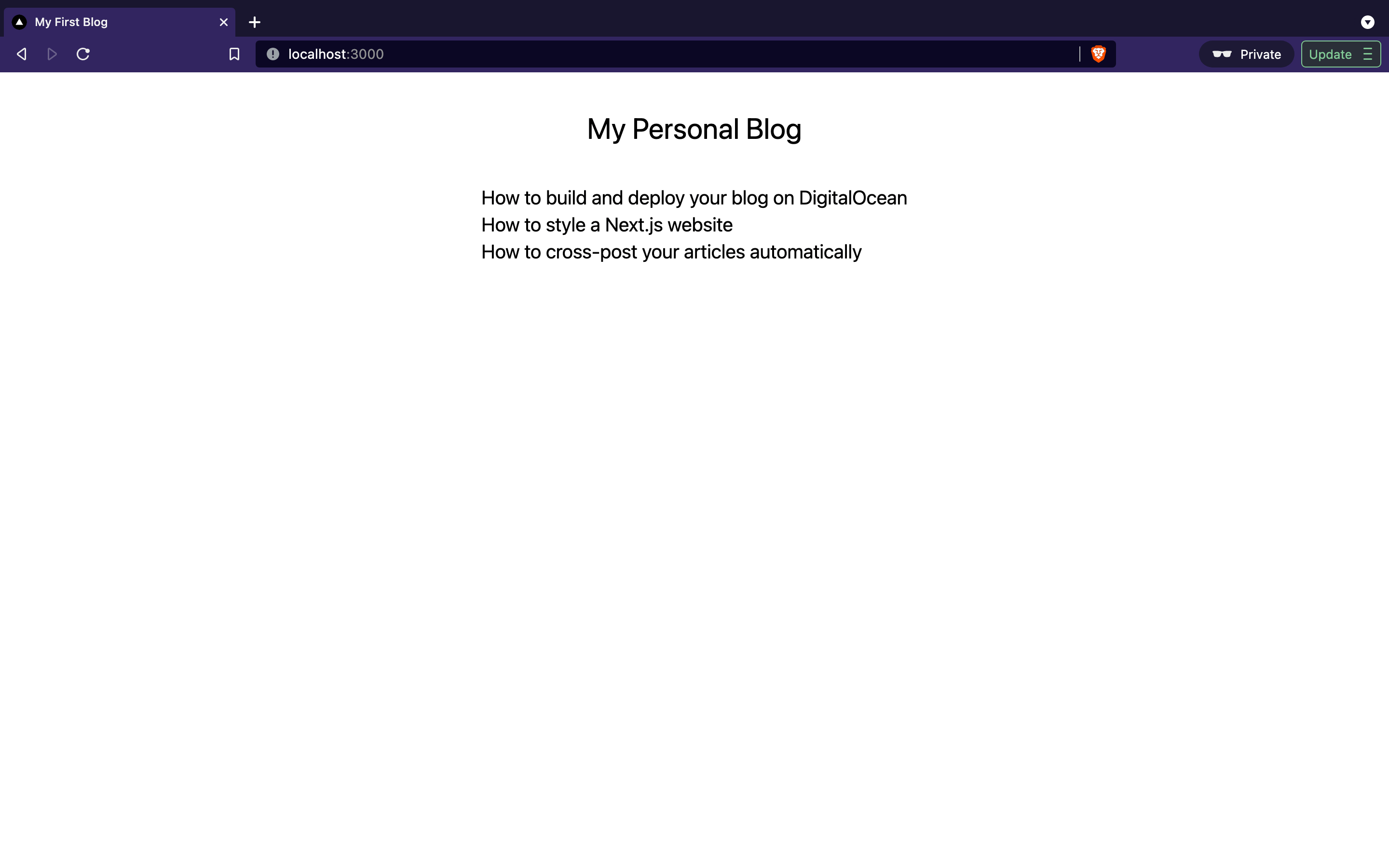 Home page listing the mock data