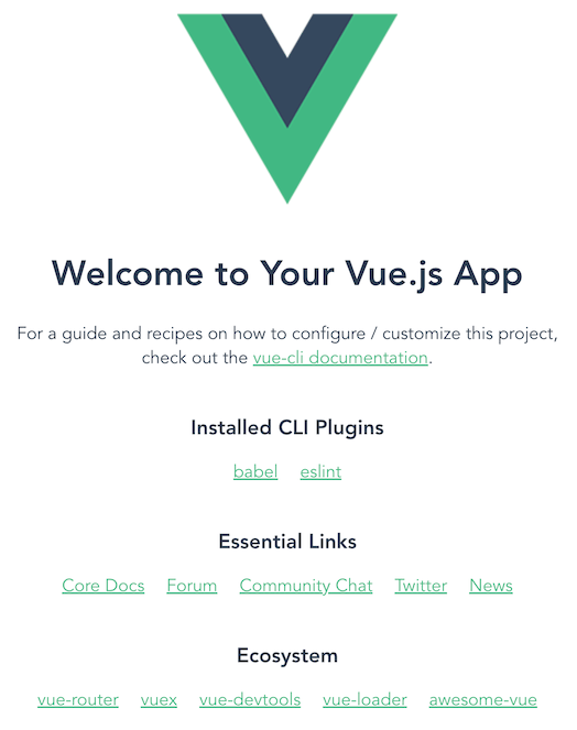 Default home screenshot of a VueJS application