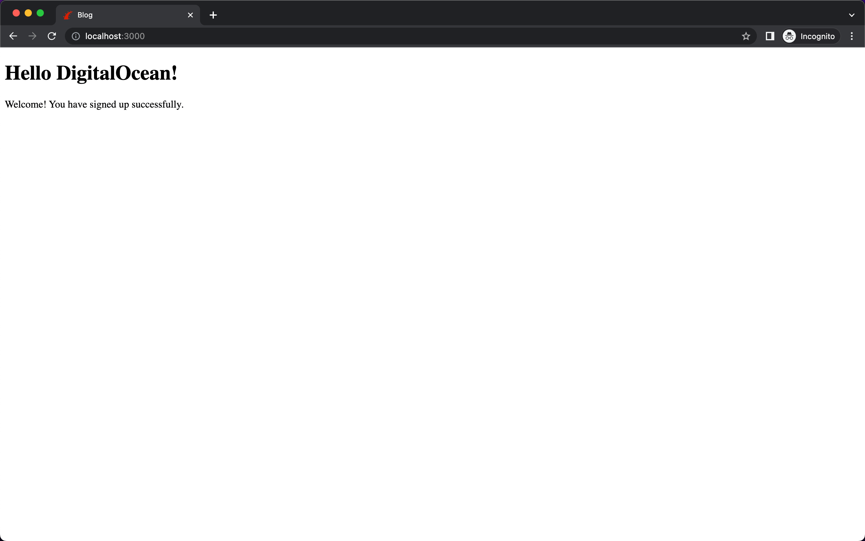 Screencapture showing the landing page the user is redirected to once they've signed up