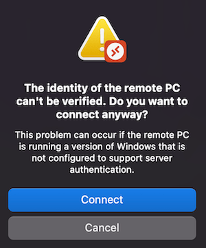Screencapture showing the identity verification prompt