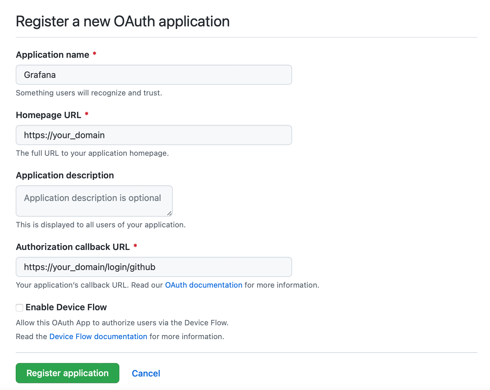 GitHub Register OAuth Application