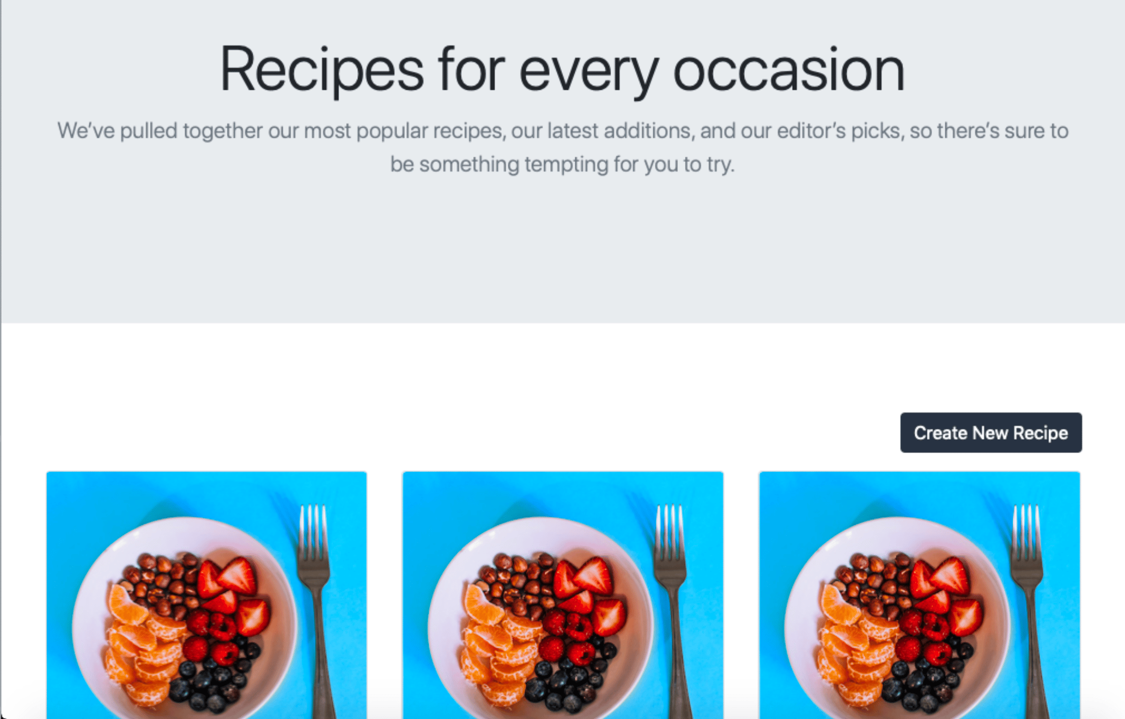 Screencapture of the completed recipe app home page