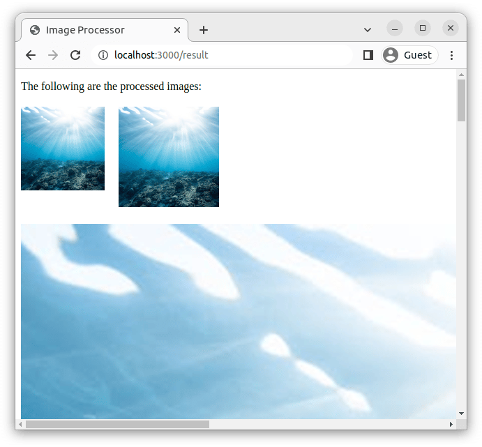 Screencapture of the page with multiple resized images