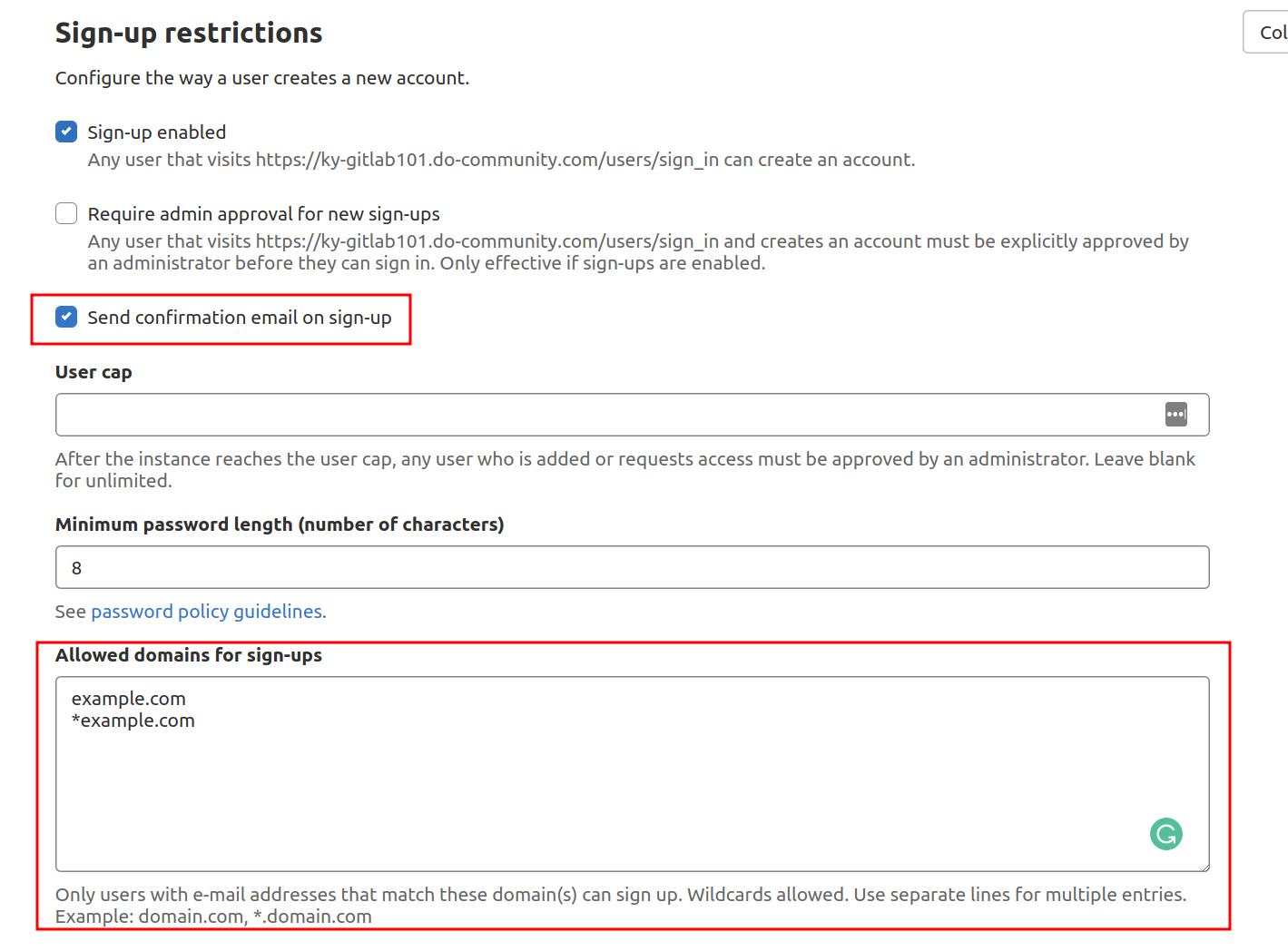 Restrict sign-ups by domain