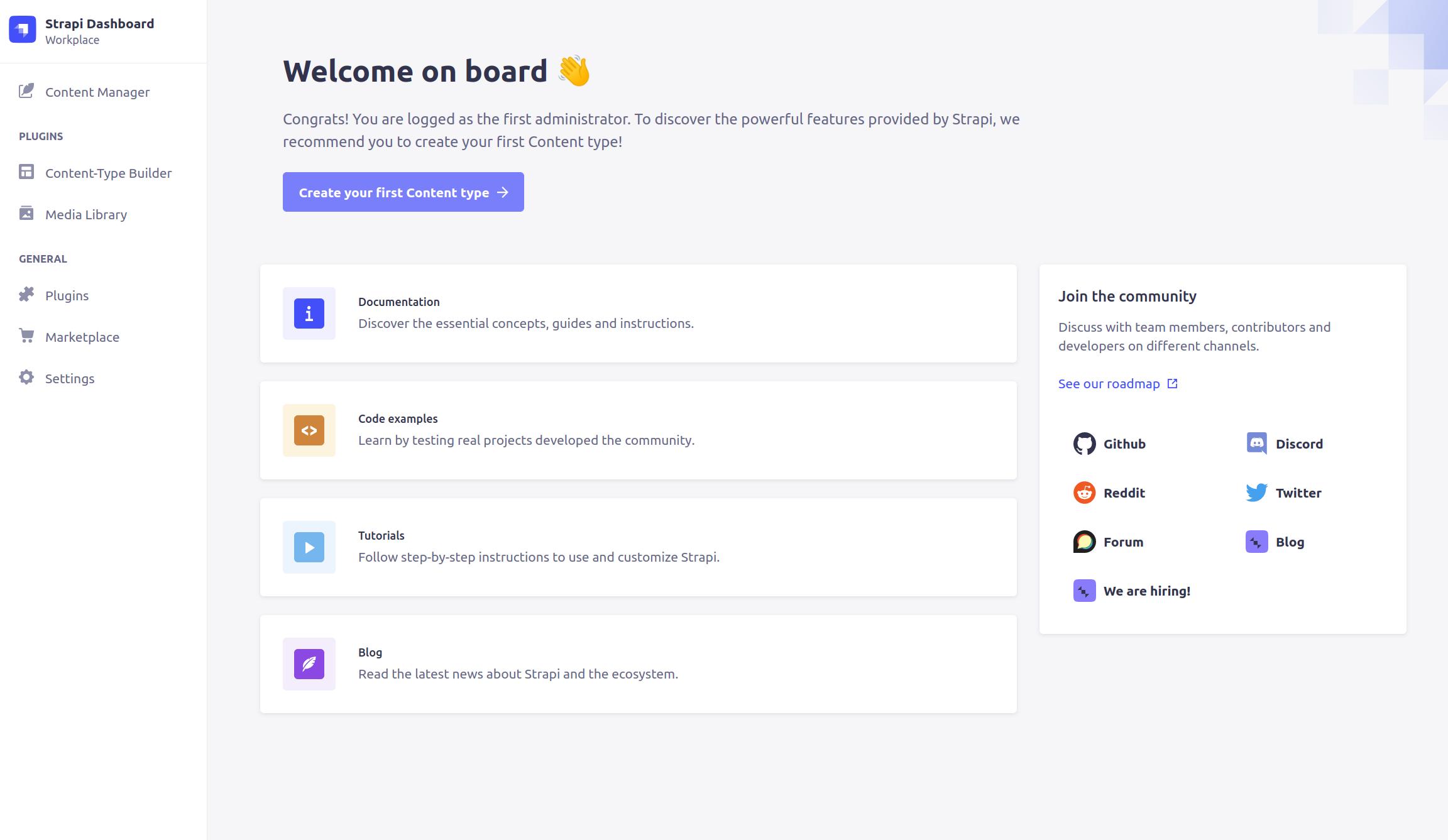Strapi's dashboard