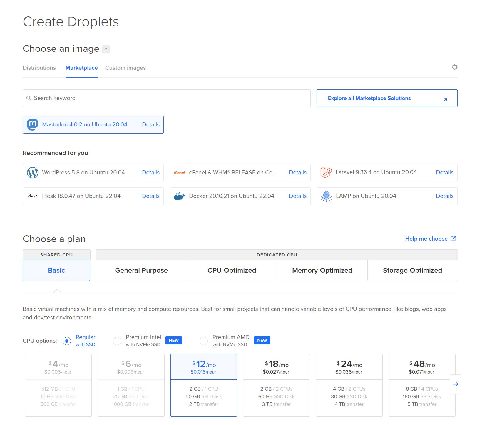 Your DigitalOcean control panel with the Mastodon version 4.0.2 image selected.