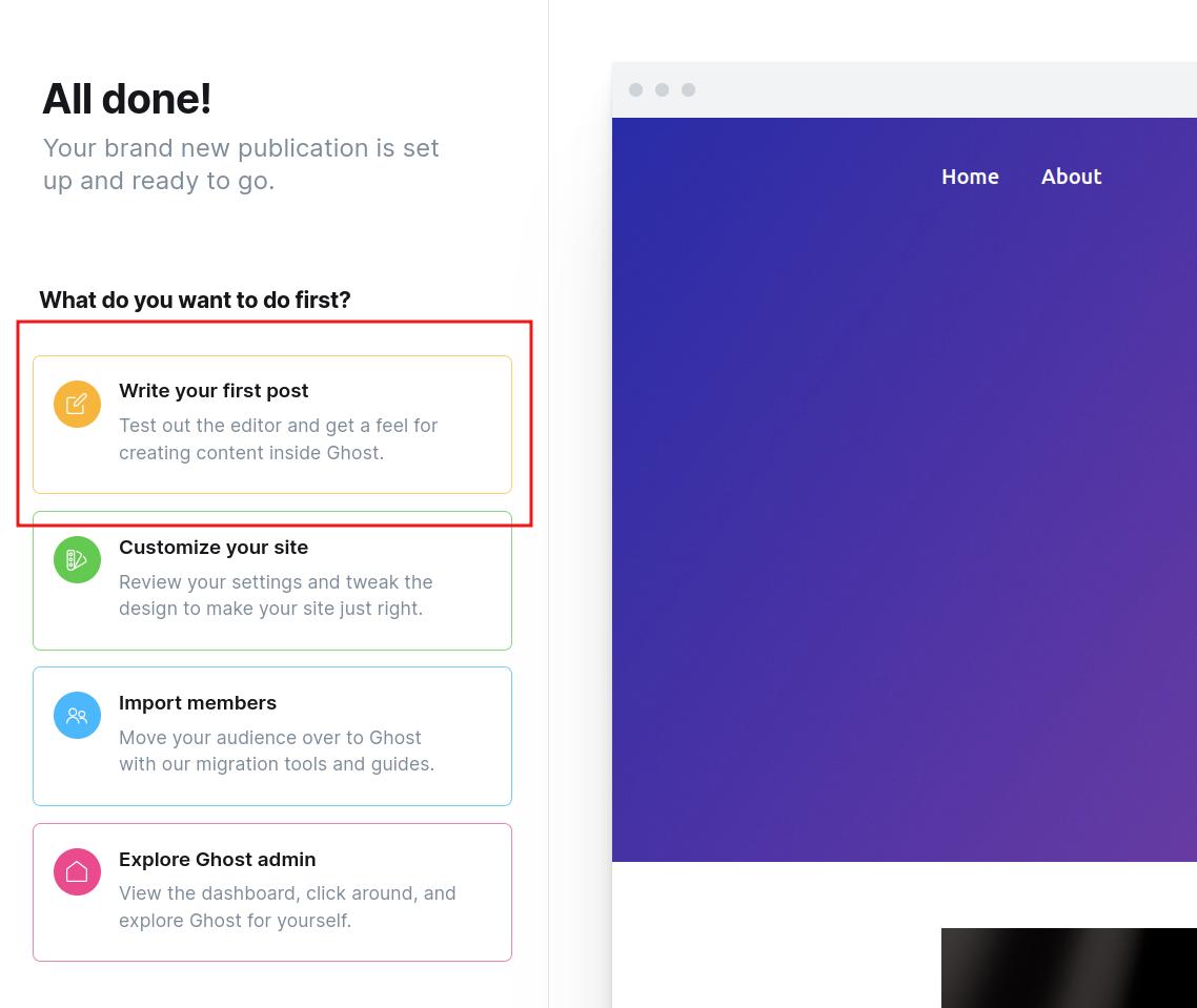 Press the “Write your first post” button to get started with posting.