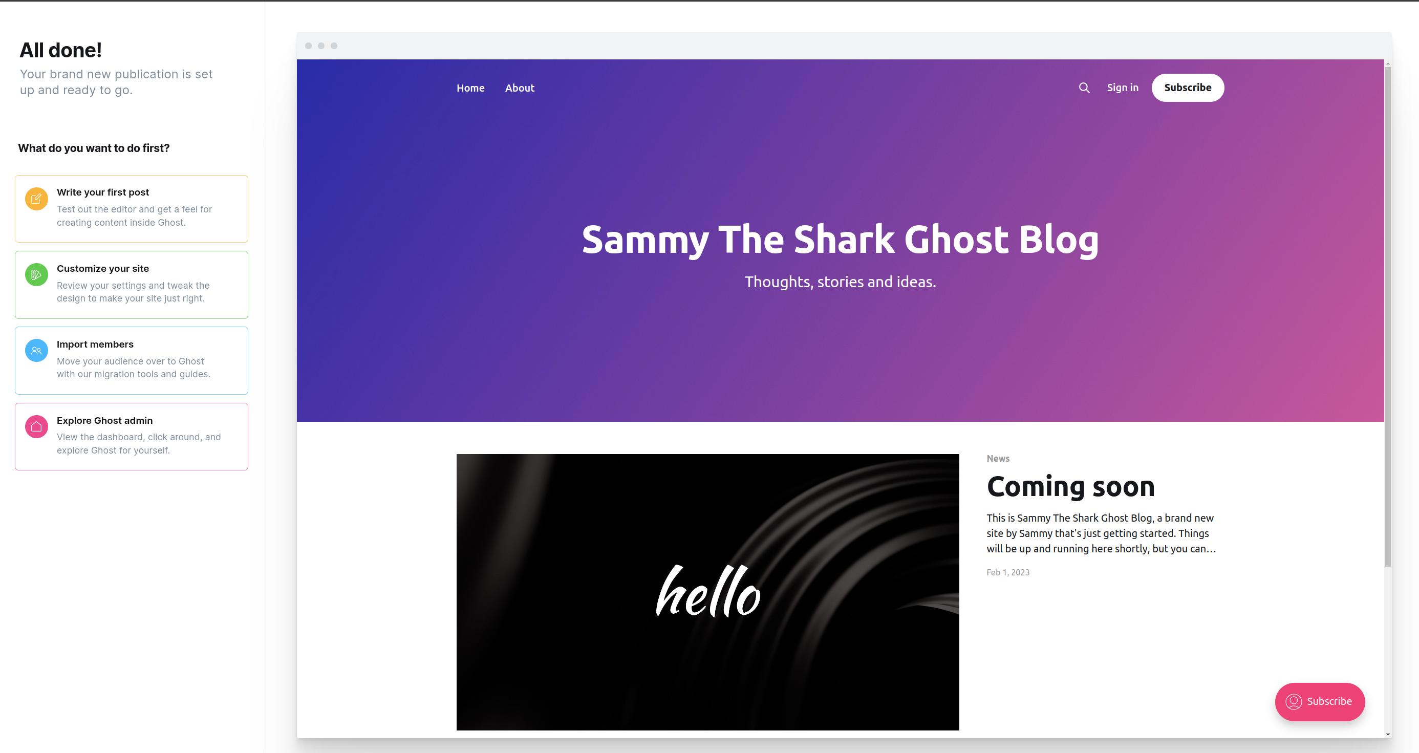 Ghost Admin panel