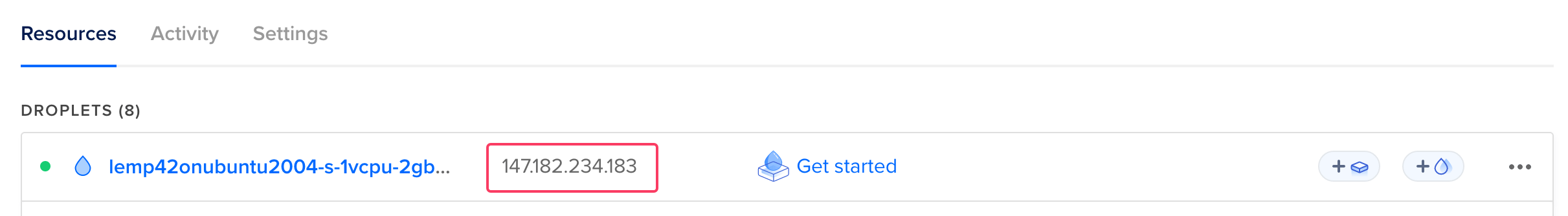 Copying a new Droplet's IP Address