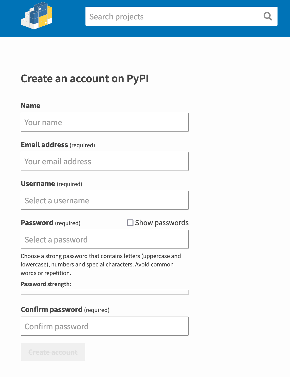 PyPI Signup Page