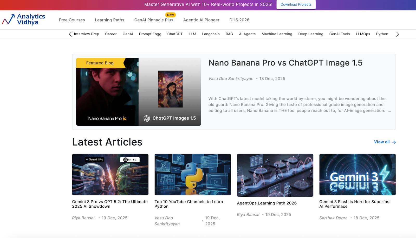 Analytics Vidhya homepage