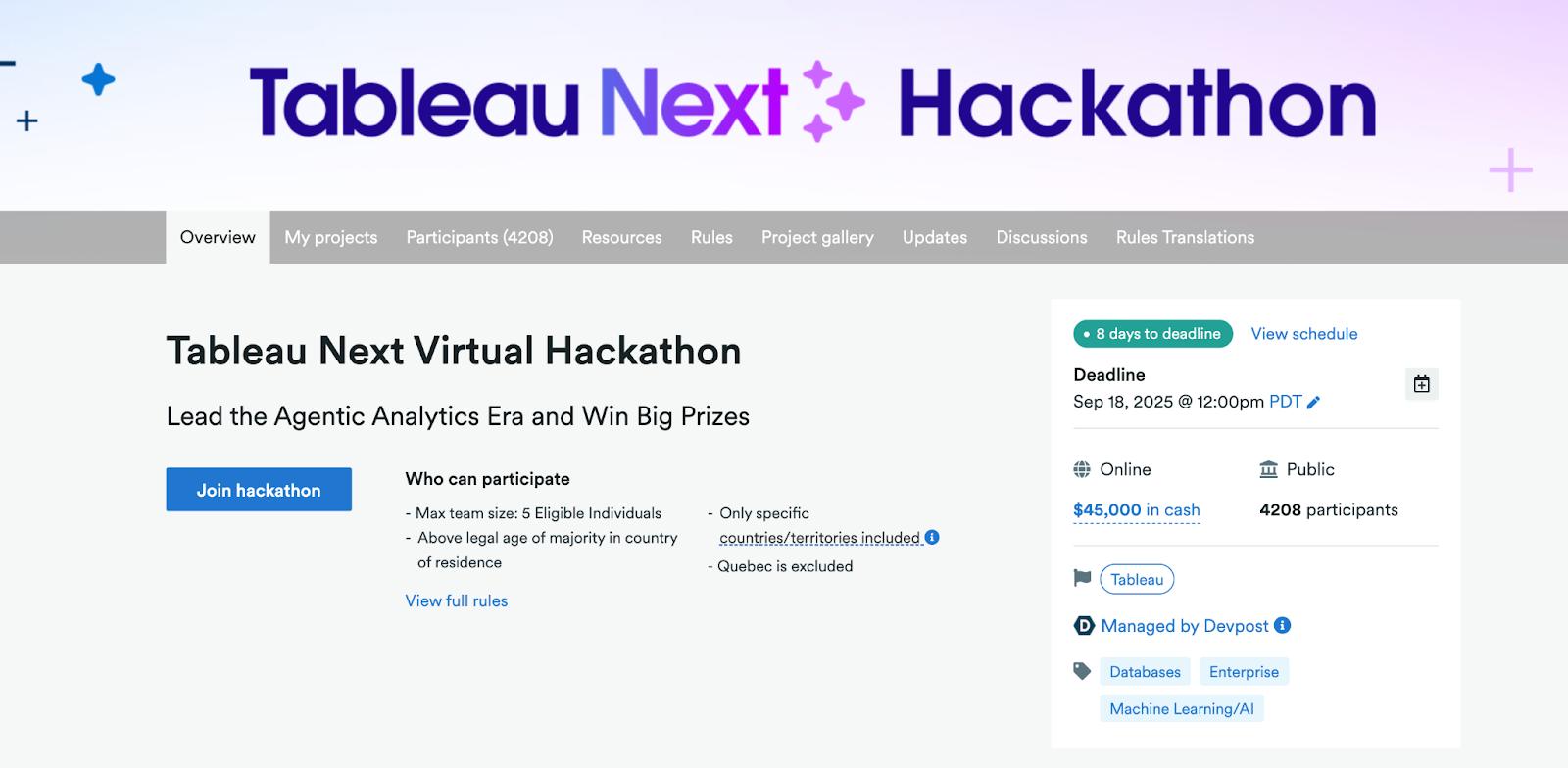 Tableau Next DevPost page