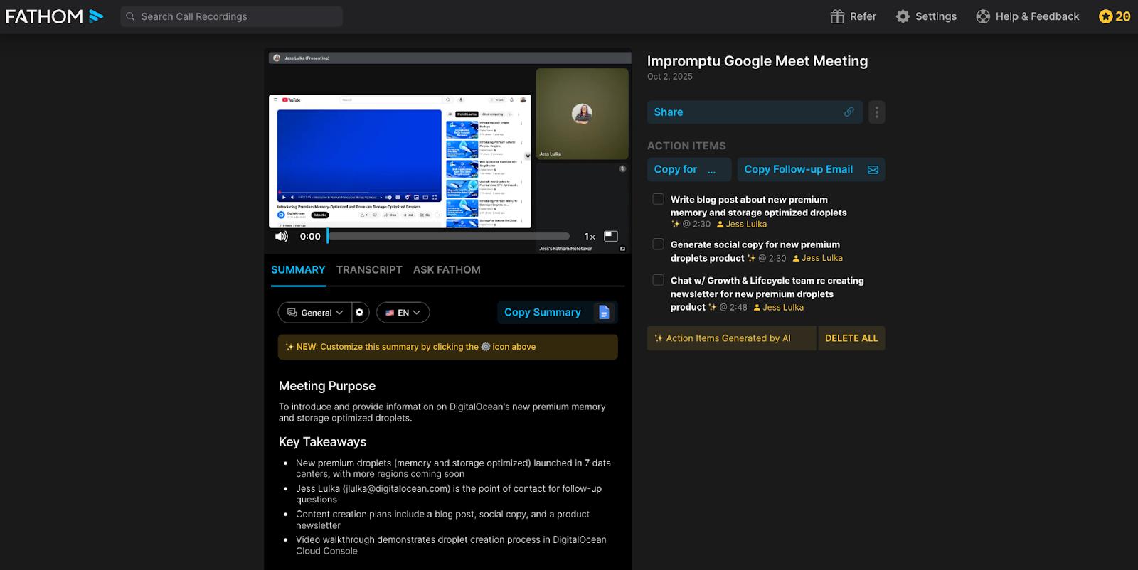 Fathom meeting interface