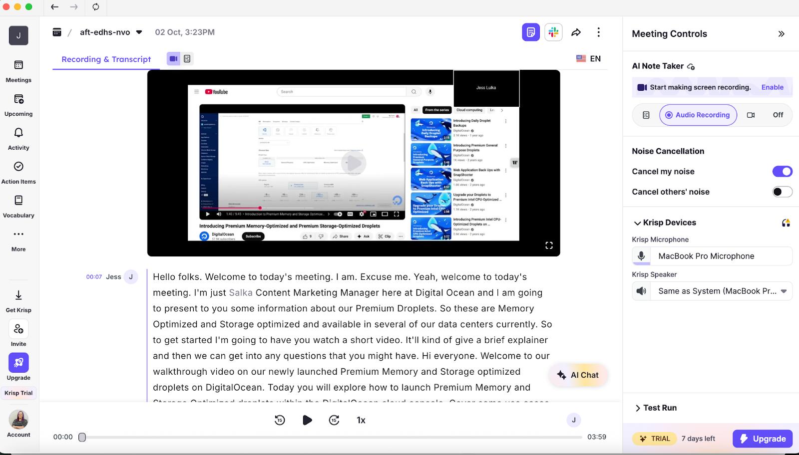 Krisp dashboard