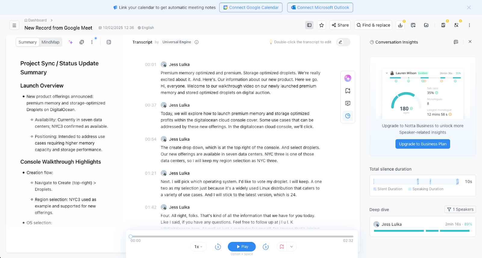Notta dashboard