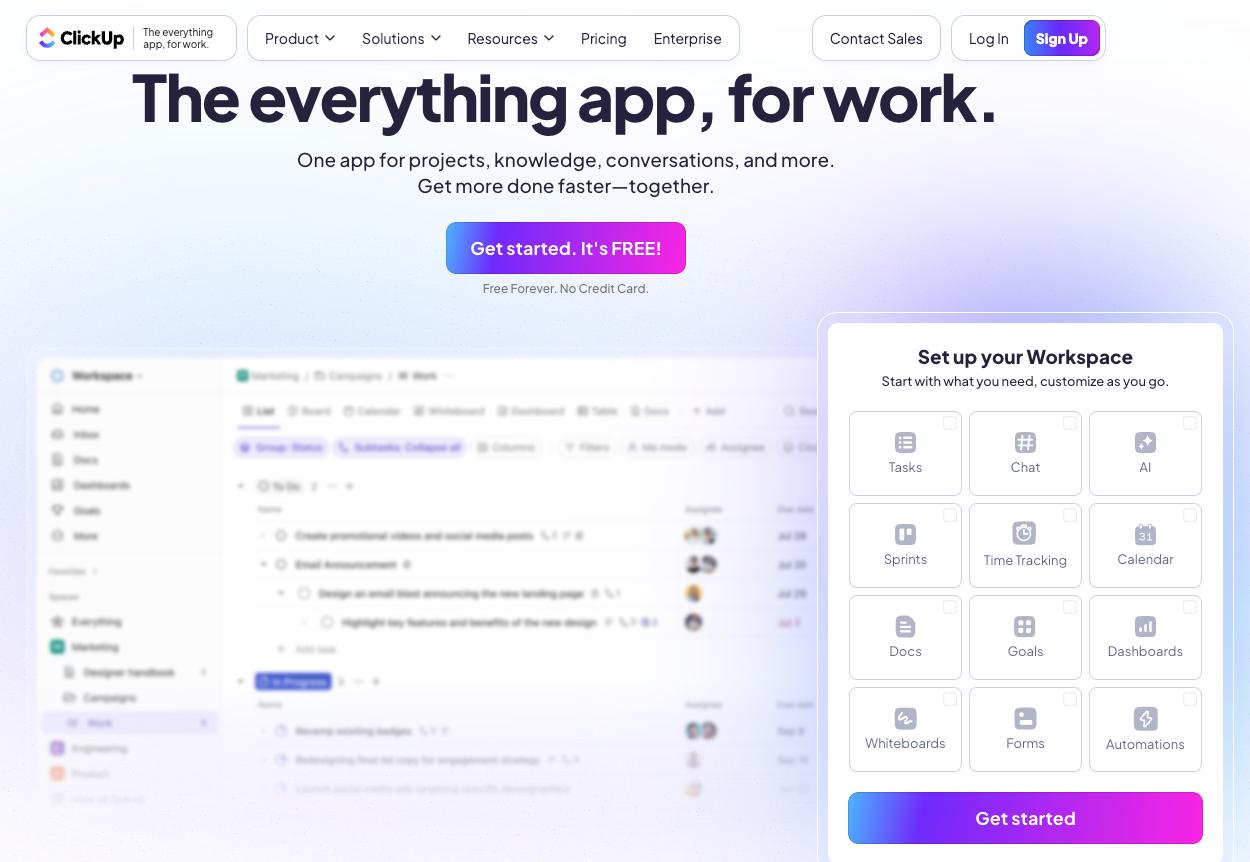 Screenshot of the ClickUp website