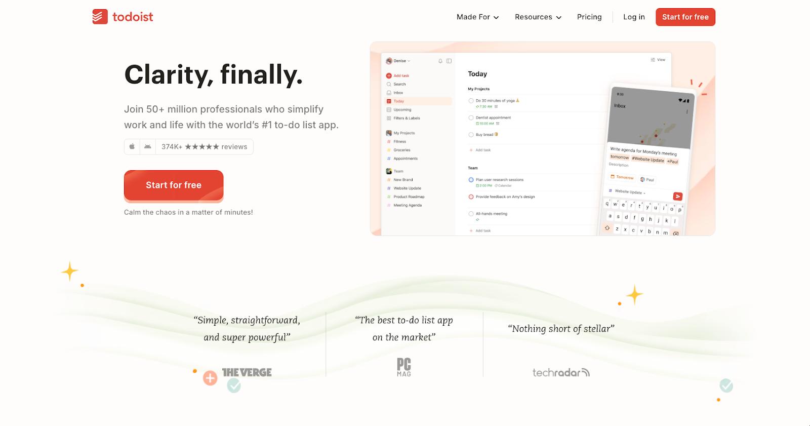 Screenshot of Todoist's website