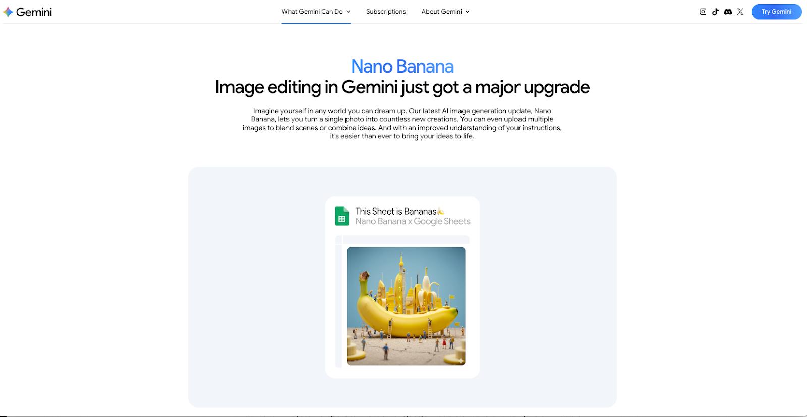 Google Nano Banana homepage