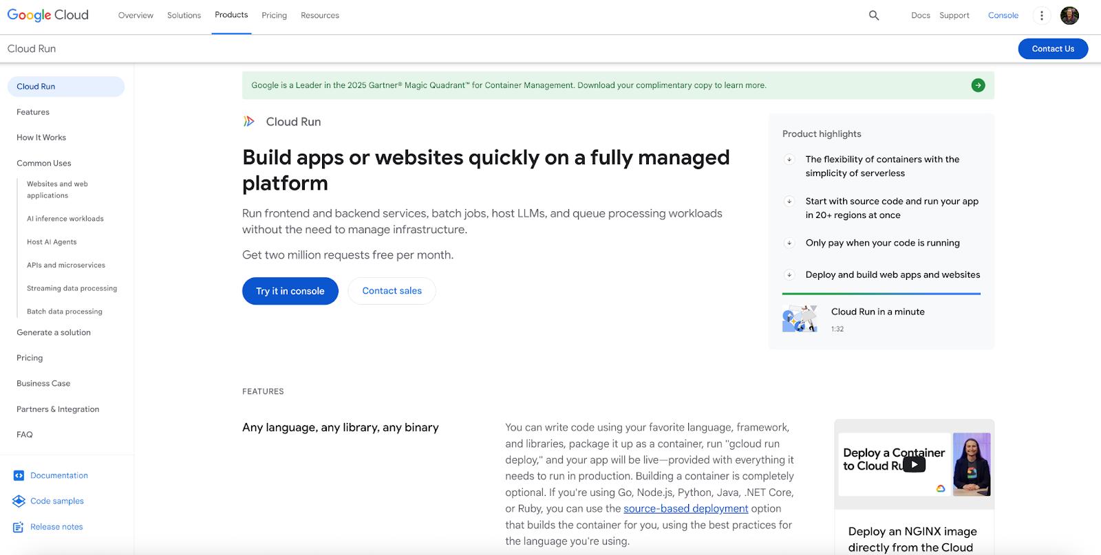 Google Cloud Run website