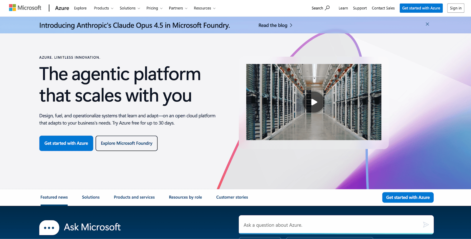 Microsoft Azure Homepage