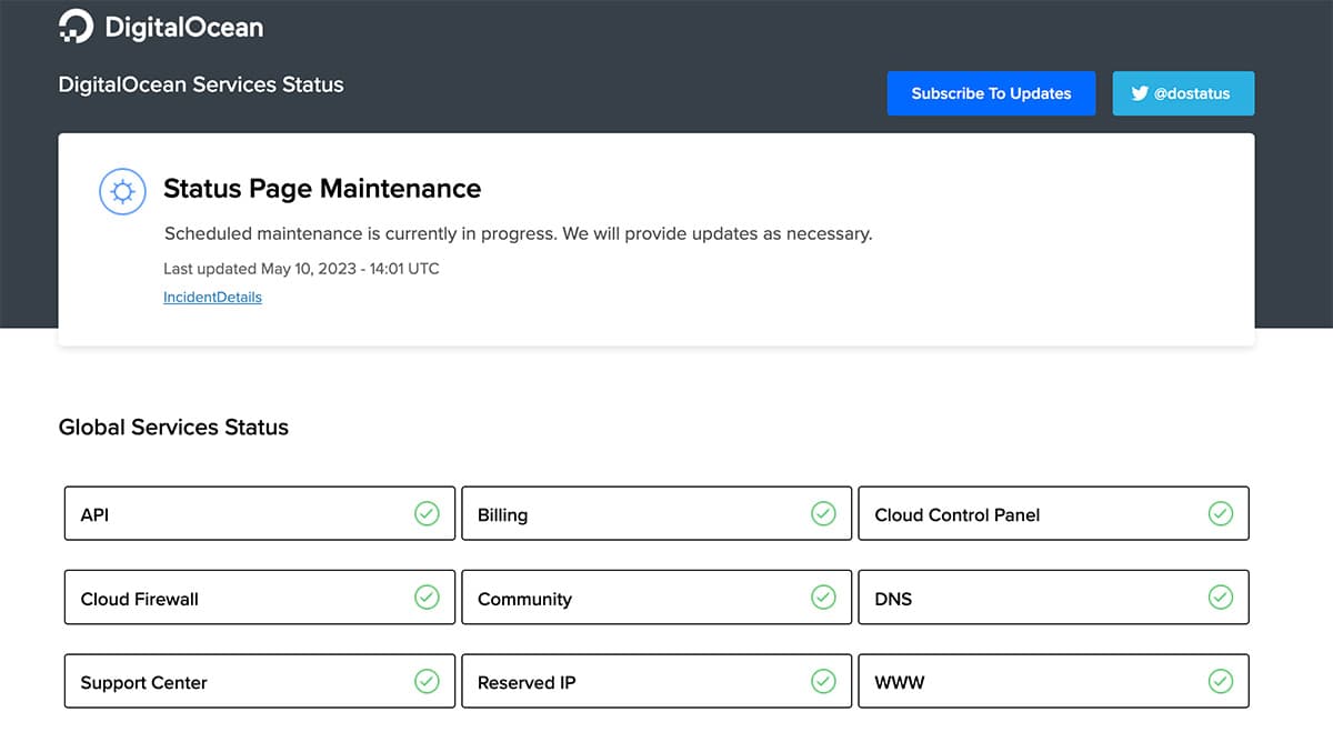 DigitalOcean status page