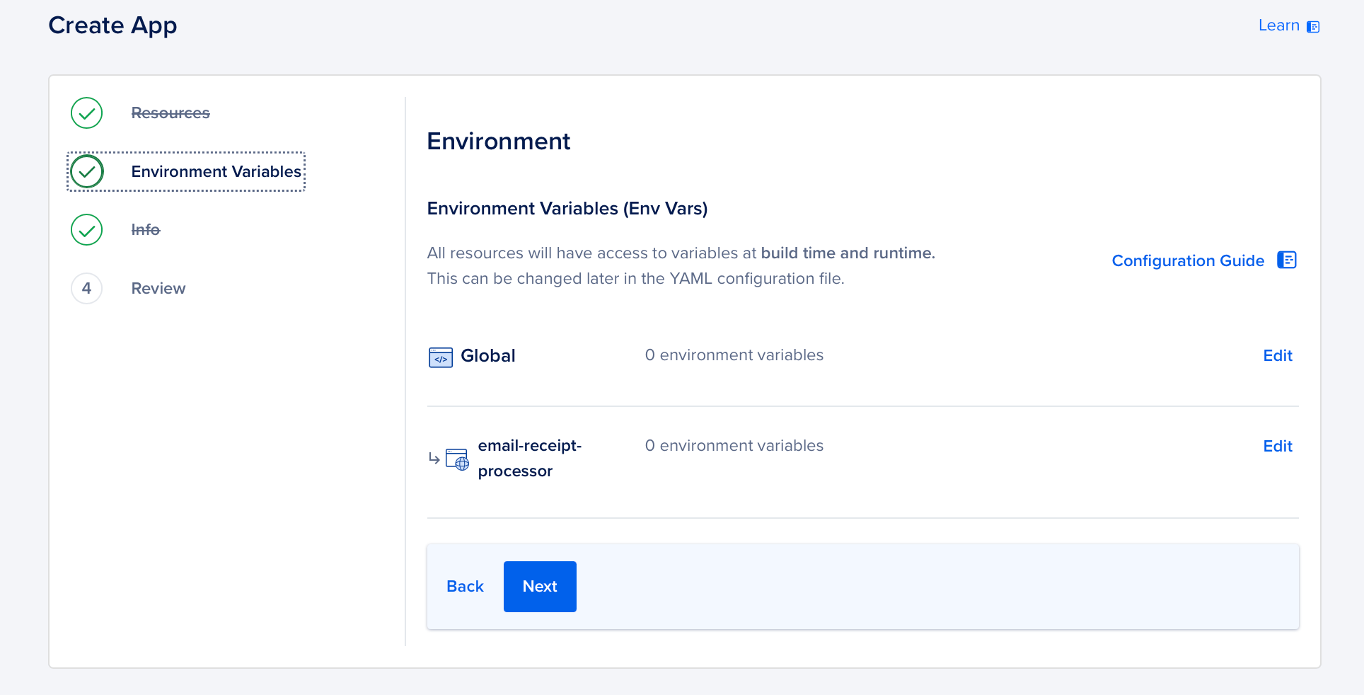Create App Environment Variables