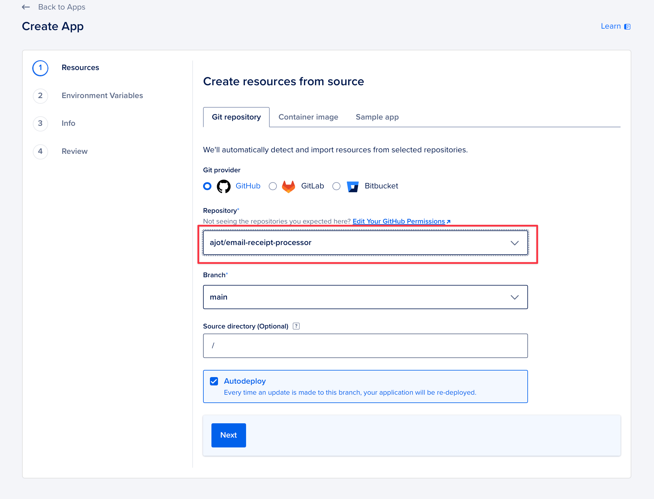 Create App Resources from Source