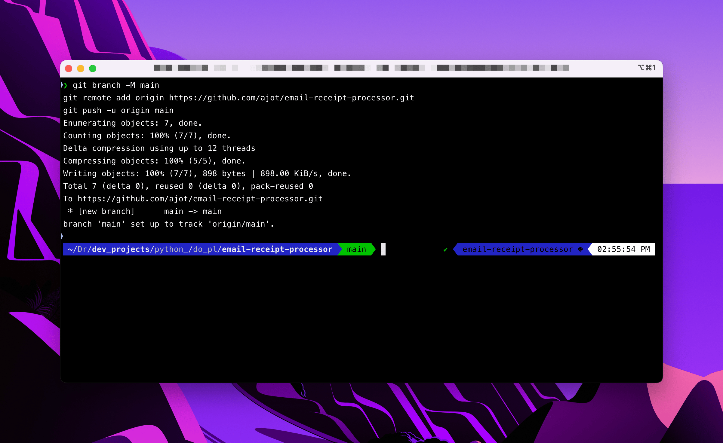 Terminal Git Commands for Email Receipt Processor