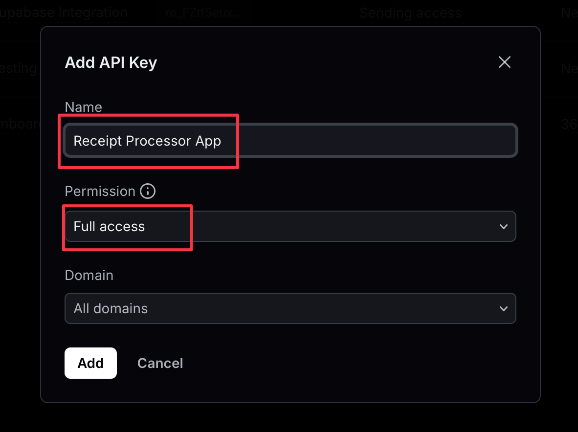 Add API Key Receipt Processor