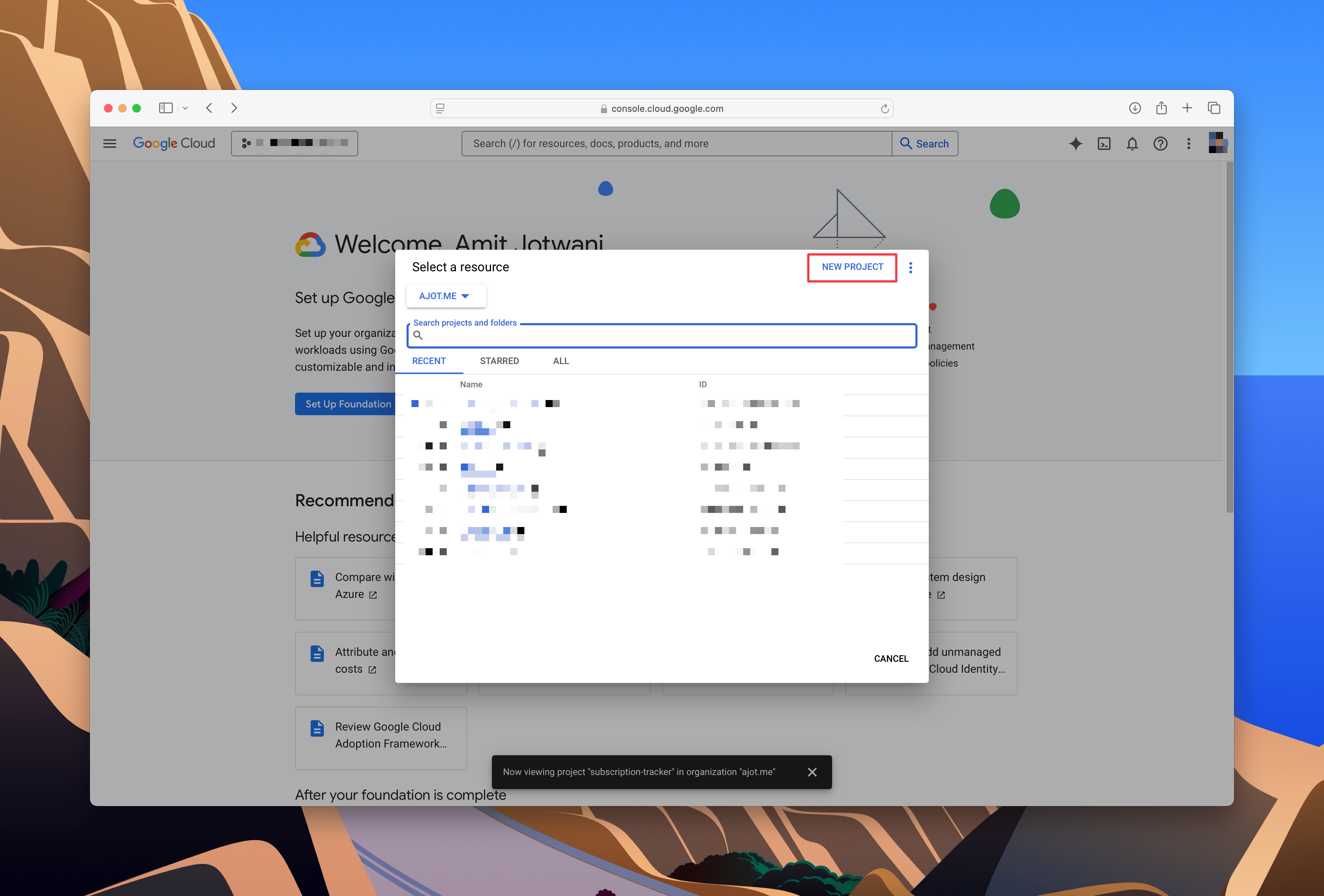 Google Cloud New Project