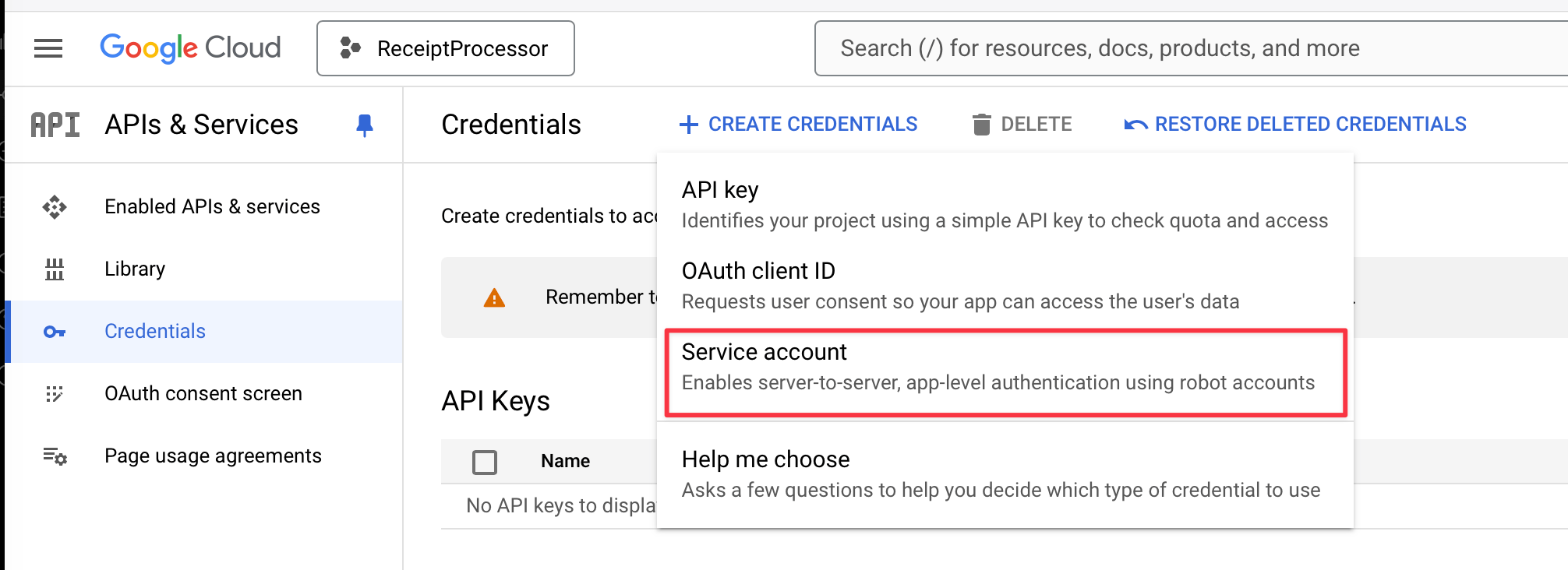 Google Cloud Service Account Setup