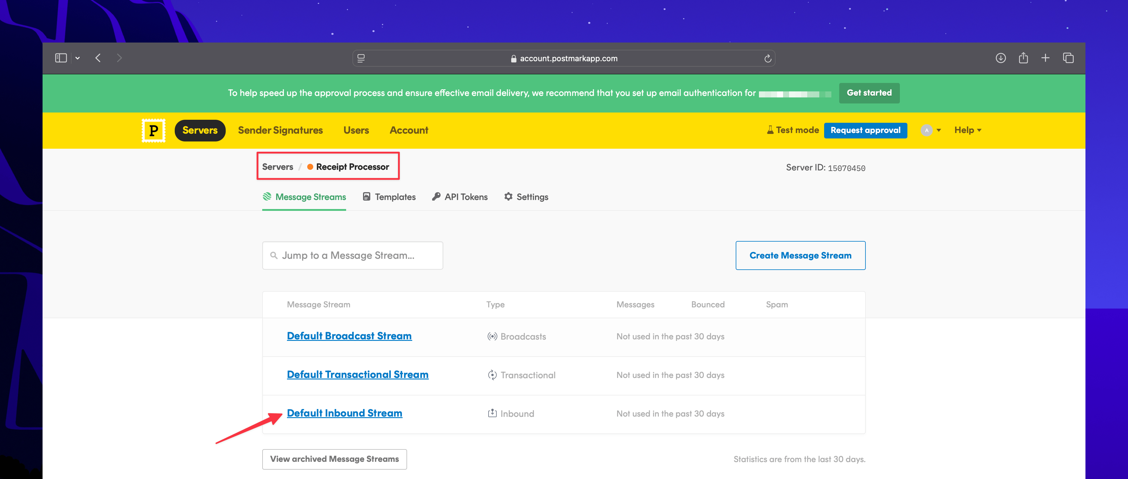 Postmark receipt processor settings