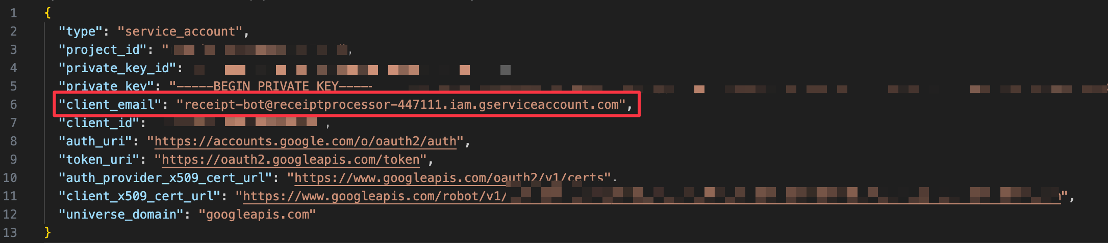Service Account JSON Example