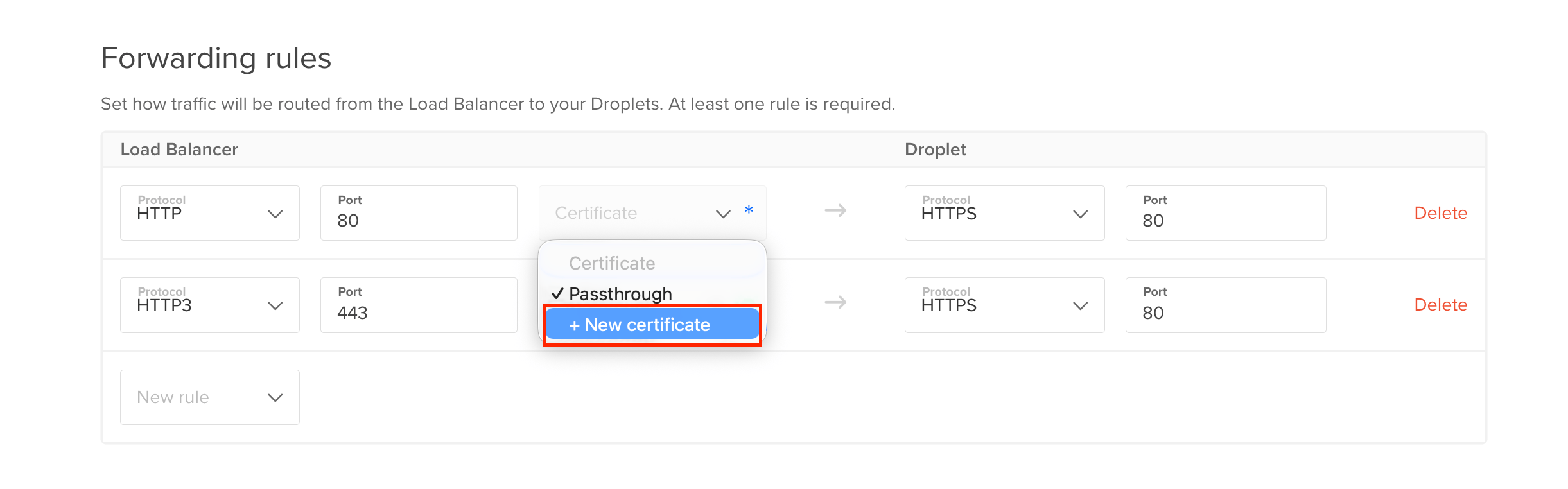 Add forwarding rules