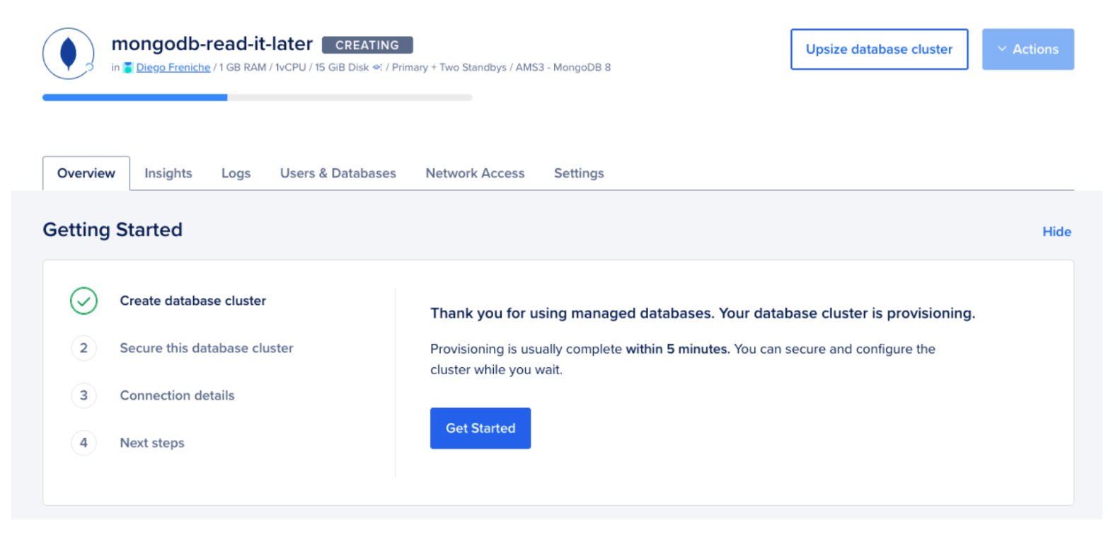 Creating database cluster
