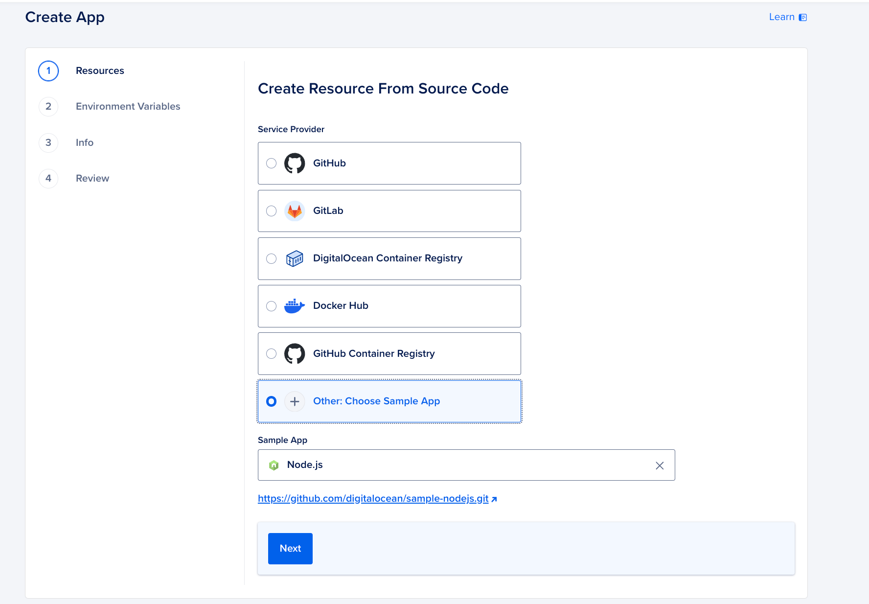 On Screen Instructions to Deploy an App Platform App