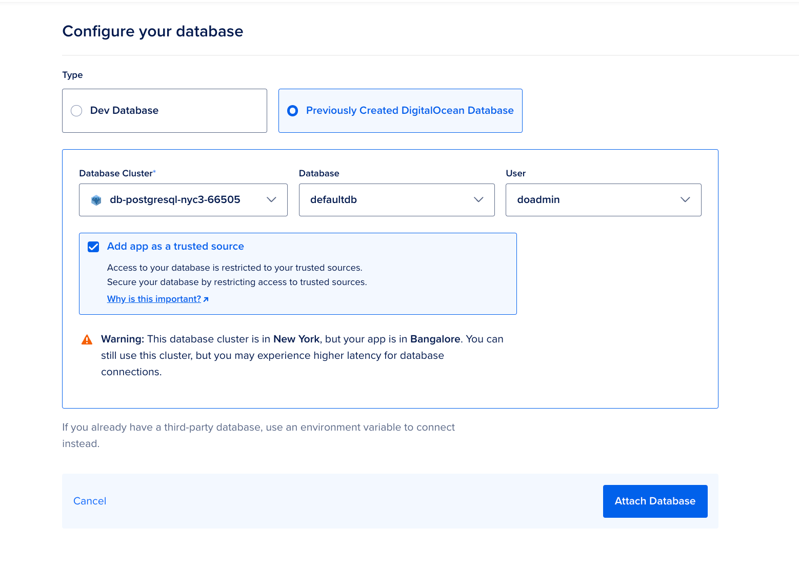 Attach Previously created database