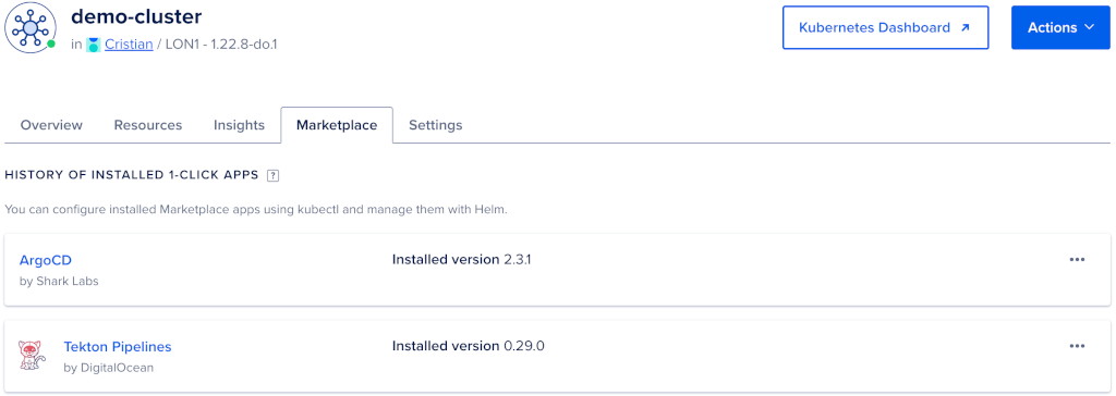 Argo CD 1-click App Listing