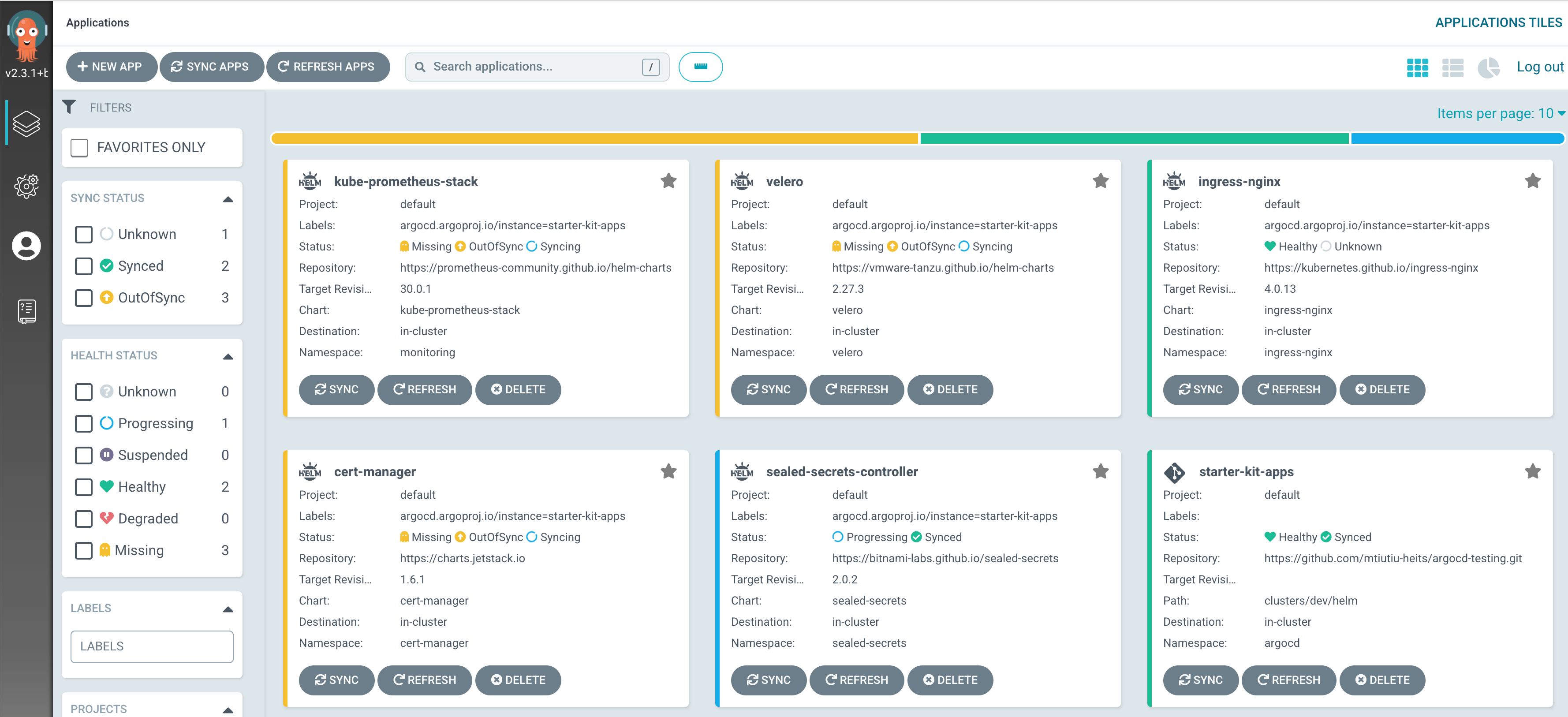 Argo CD Starter Kit Apps WebUI Sync Progress