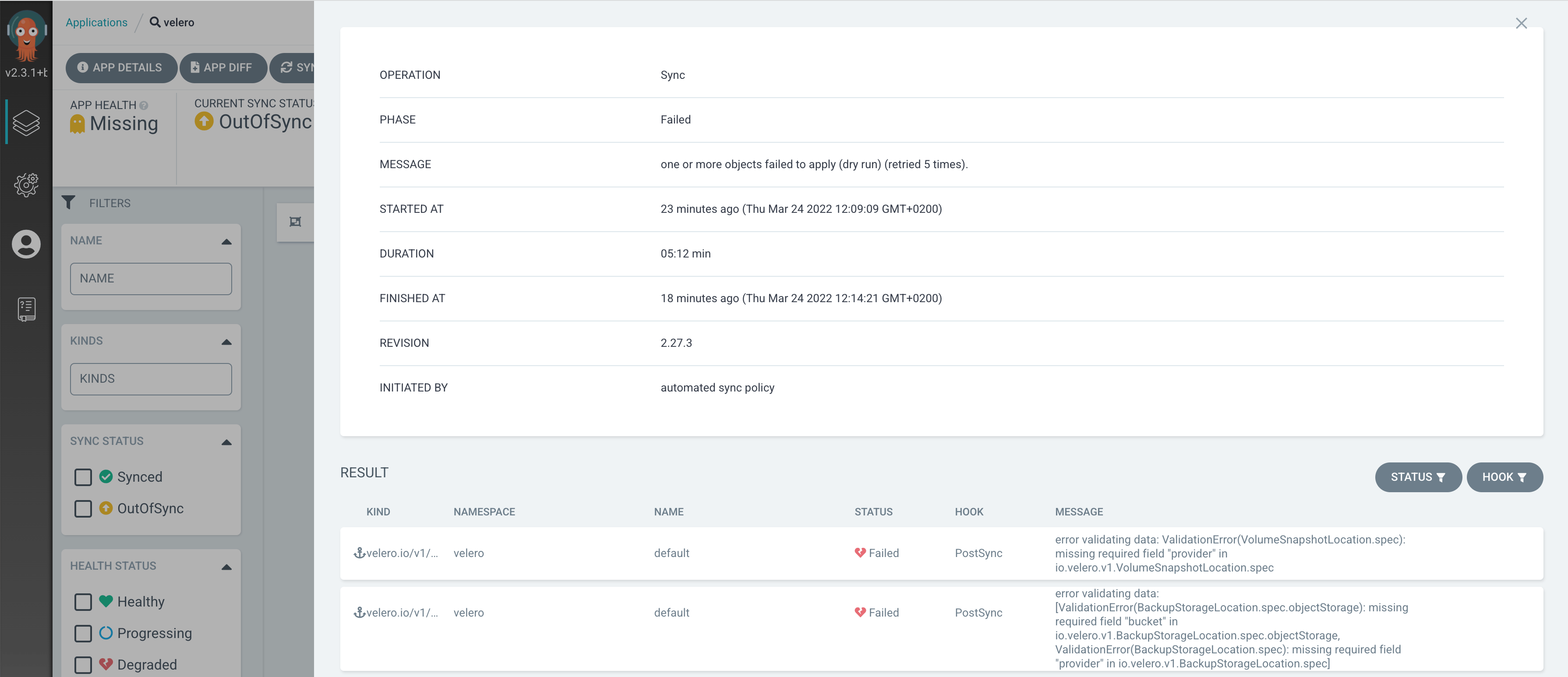 Argo CD Failed App Investigation