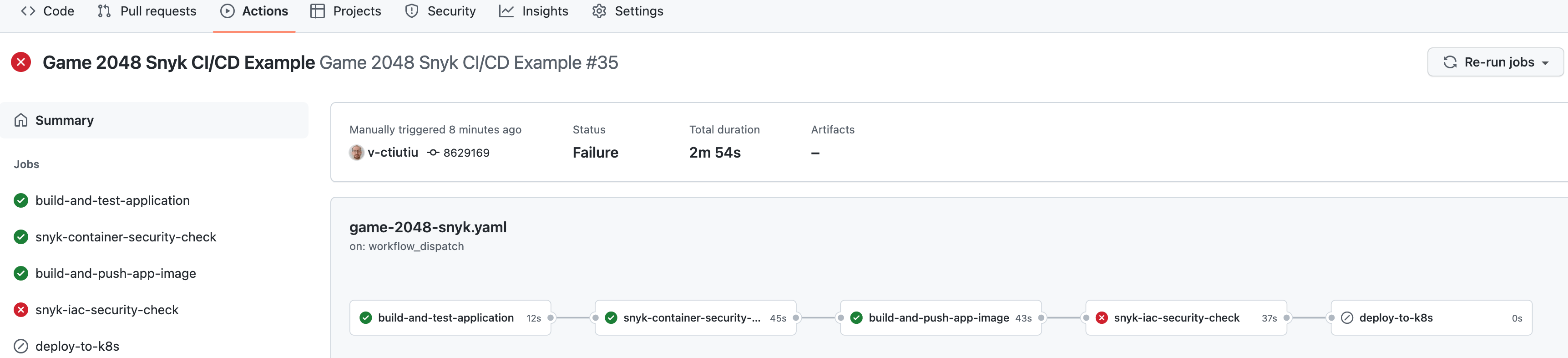 Game 2048 Workflow Snyk Container Scan Success