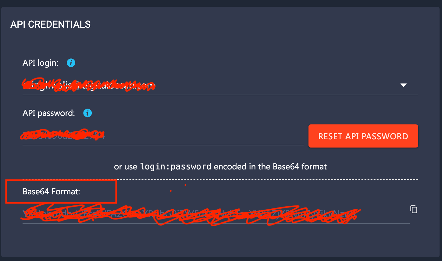 base-64 encoded API credentials