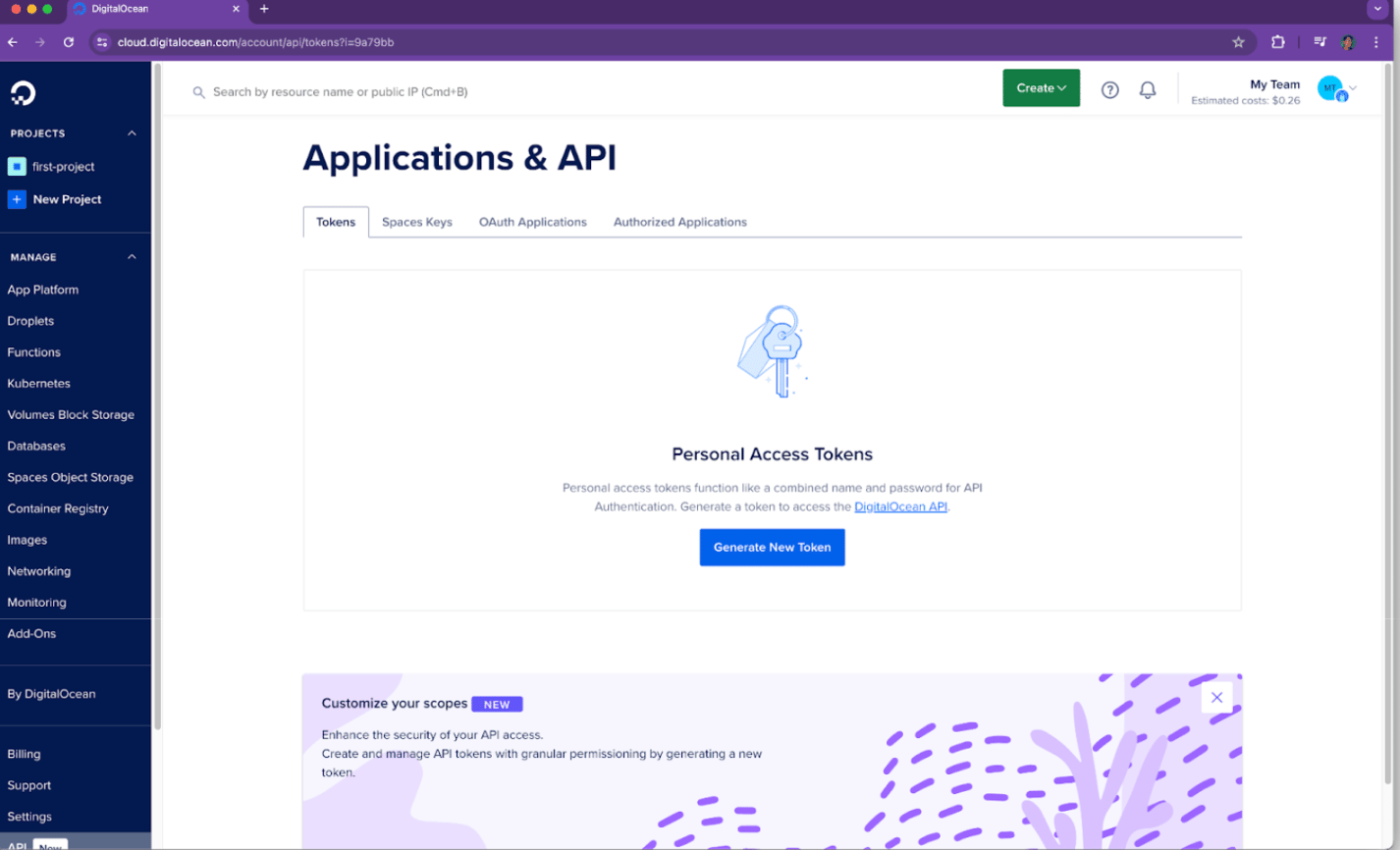 API token page