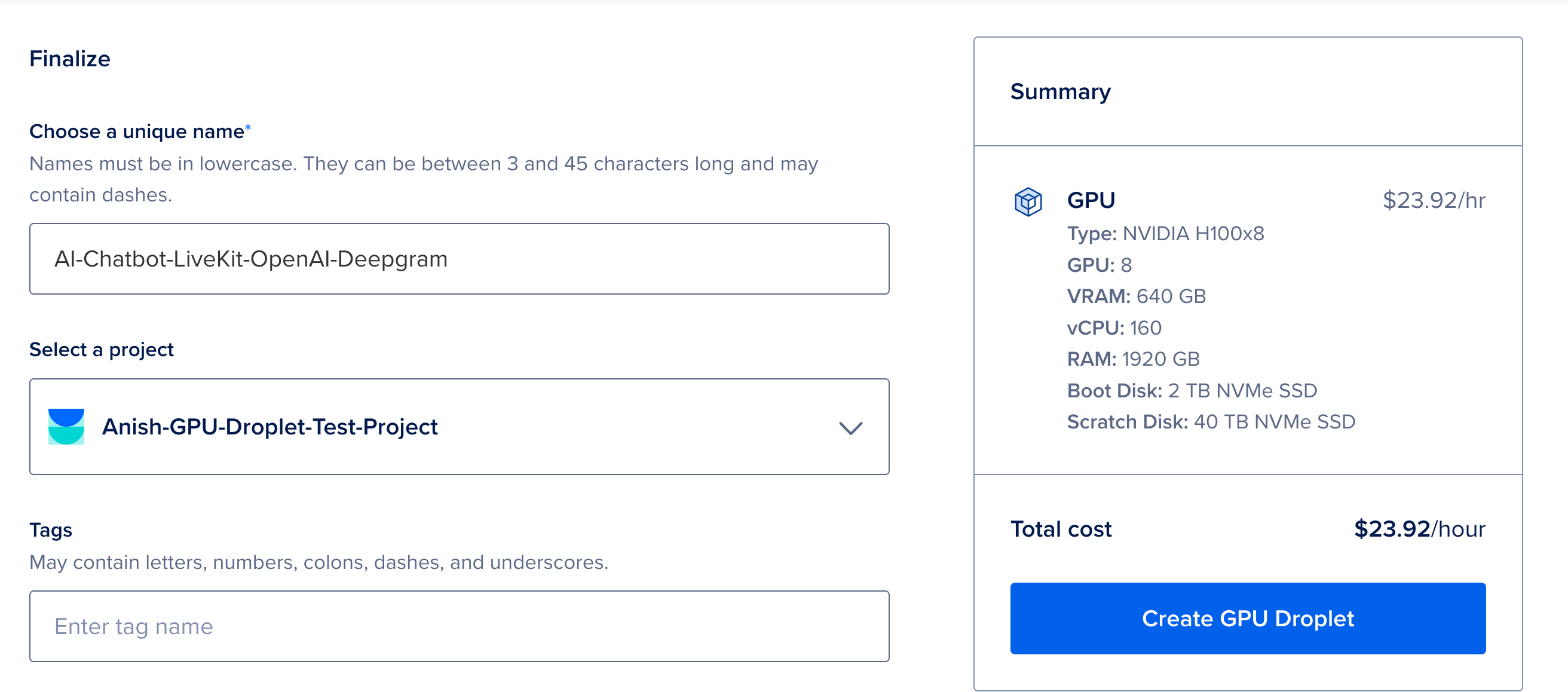Create a GPU Droplet