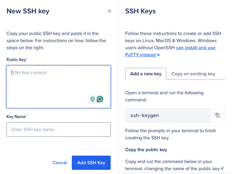 Add an SSH key for authentication